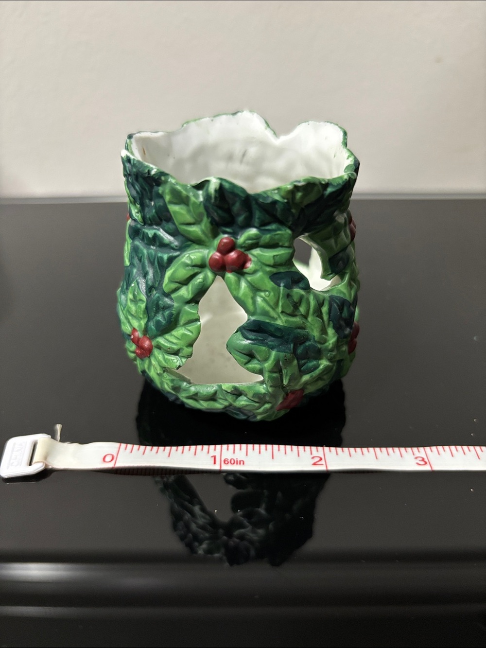 Holiday Holly Ceramic Votive Candle Holder - Green - Picture 2 of 4